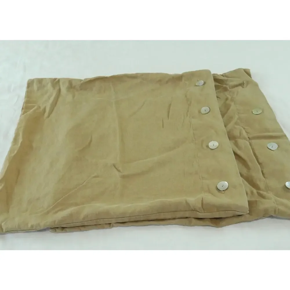 Pottery Barn‎ 100% Linen Euro Sham Pair Shell Buttons FLAW Tan Minimal Heavy